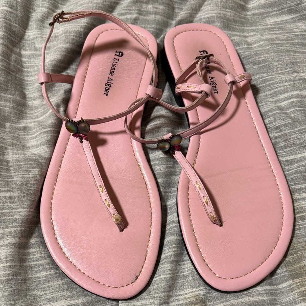 Pink Etienne Aigner T strap sandals